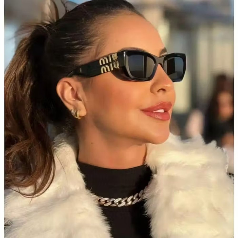 Miu Miu Women Sunglasses Black Grey Rectangle MU09WS GLIMPSE 1AB5S0 BRAND NEW - Picture 1 of 13